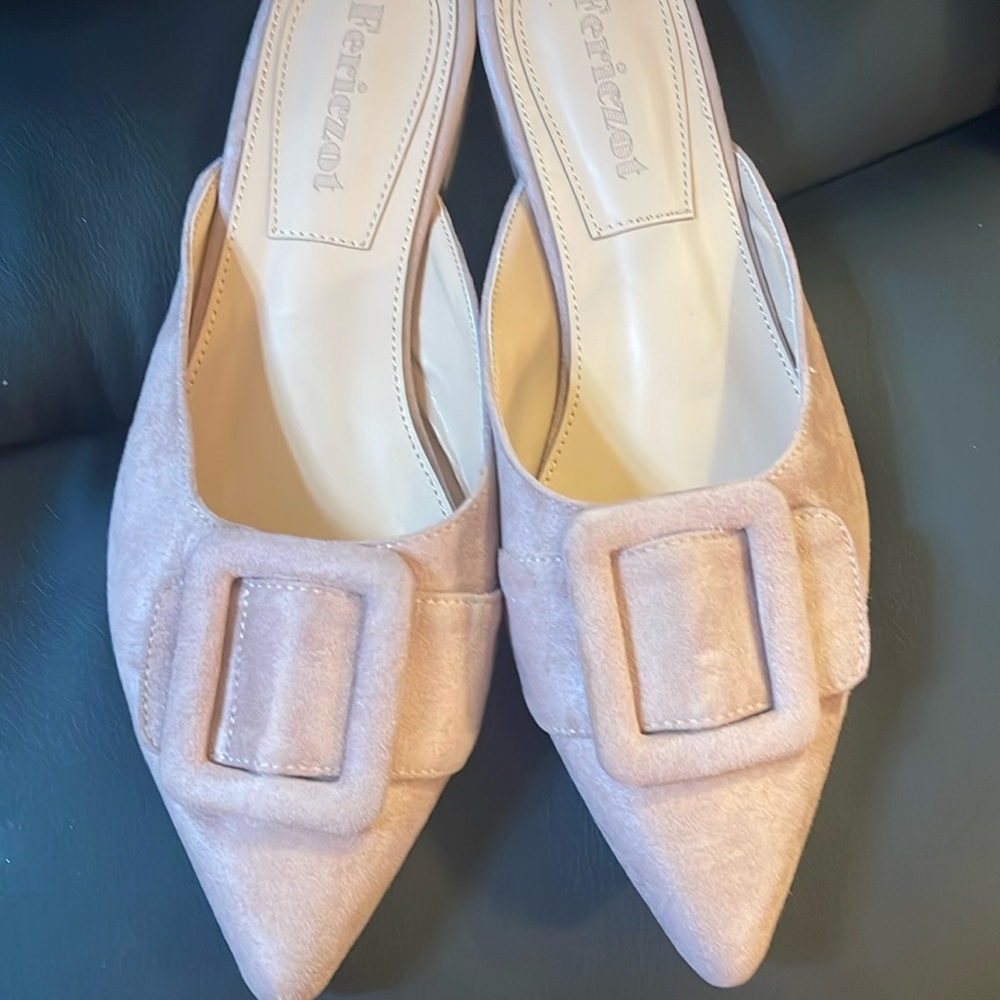 Taupe Mules with Buckle Size 9